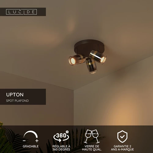 Lucide UPTON - Spot plafond - 3xGU10 - Fumé - USP